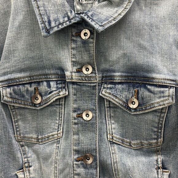 Serra Denim Jacket Puff sleeve Buckle on the back NWT - Picture 7 of 8